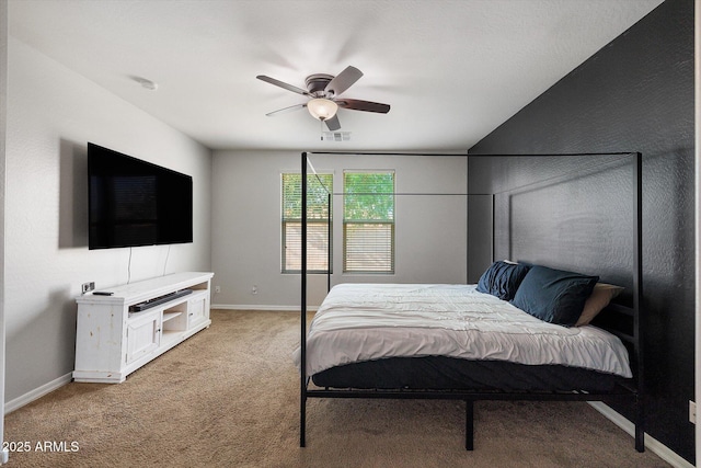 3592 E Sandwick Dr, San Tan Valley, AZ 85140 - bedroom featuring light carpet, baseboards, a ceiling fan, and visible vents