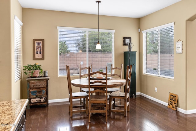 dining room with dark wood-style floors and baseboards