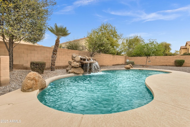 view of swimming pool with a fenced in pool, a patio, and a fenced backyard