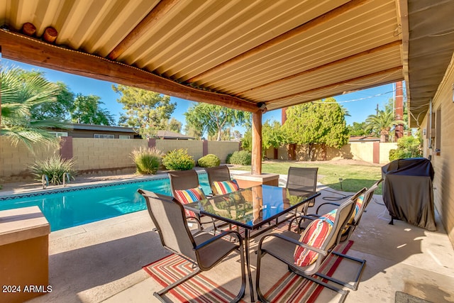 view of swimming pool with a patio