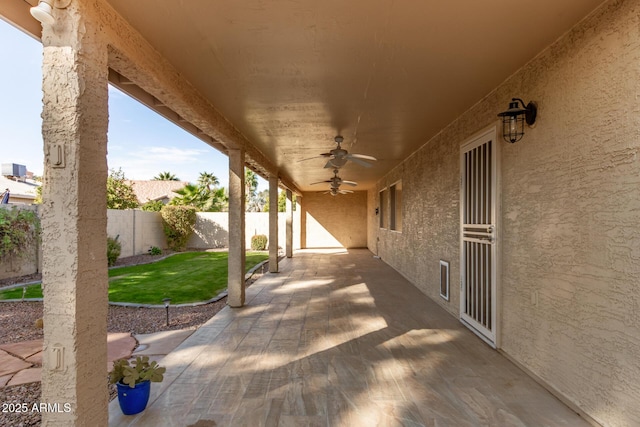 view of patio with ceiling fan