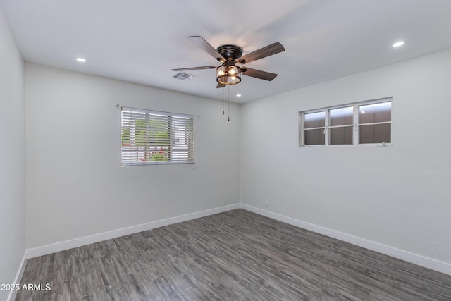 2501 E Campbell Ave, Phoenix, AZ 85016 - empty room with a ceiling fan, wood finished floors, baseboards, and recessed lighting