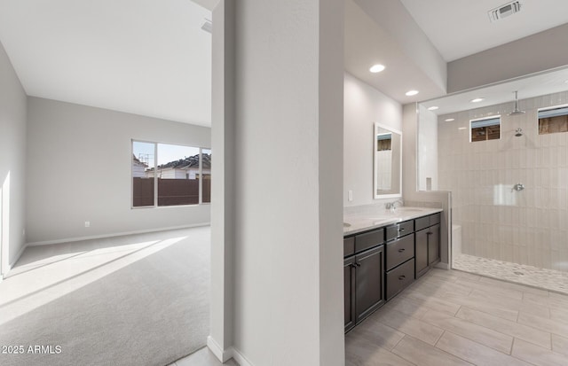 bathroom featuring vanity and walk in shower