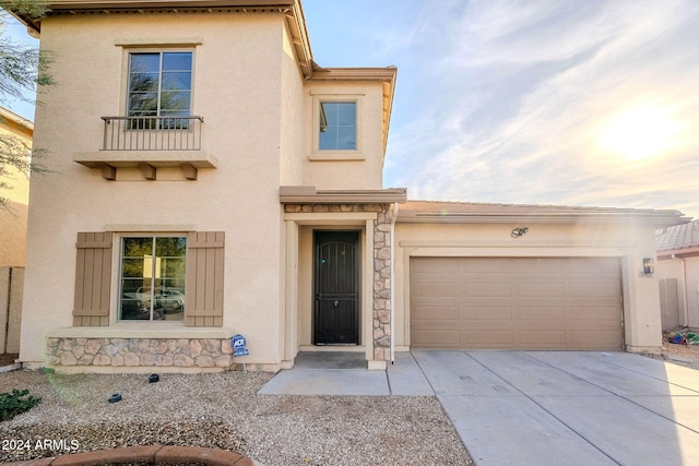 view of front of home with a garage