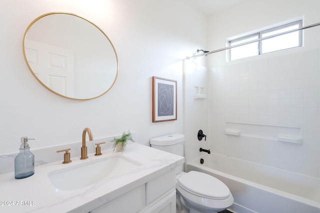 full bathroom featuring shower / tub combination, vanity, and toilet