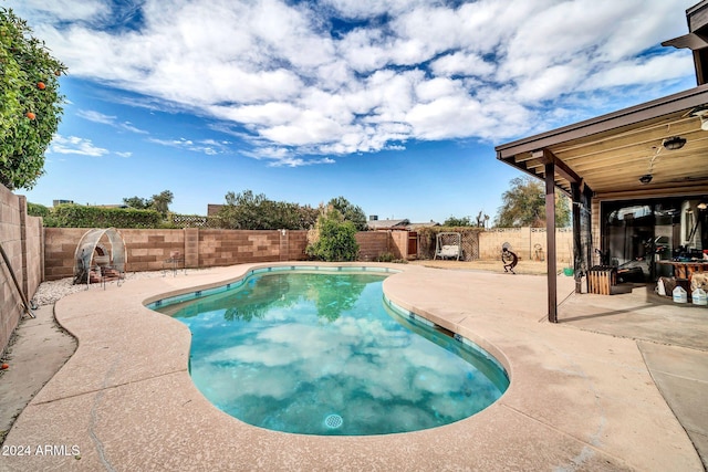 view of pool featuring a patio