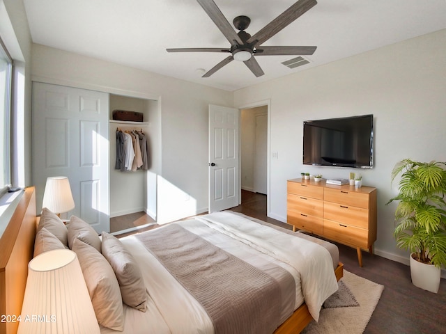 bedroom with a closet and ceiling fan