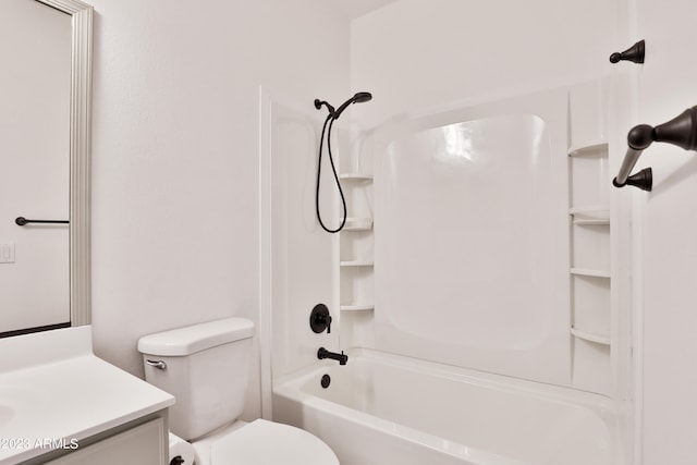 full bathroom with toilet, vanity, and shower / bathing tub combination