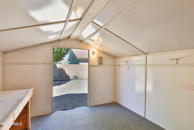 additional living space with lofted ceiling and carpet