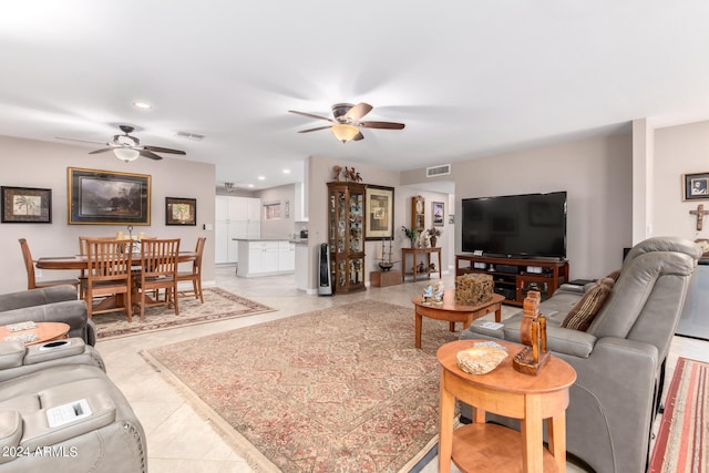 living room with ceiling fan