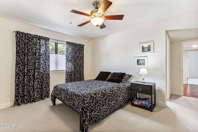 bedroom with carpet floors and ceiling fan