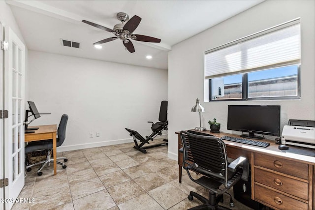 home office featuring ceiling fan