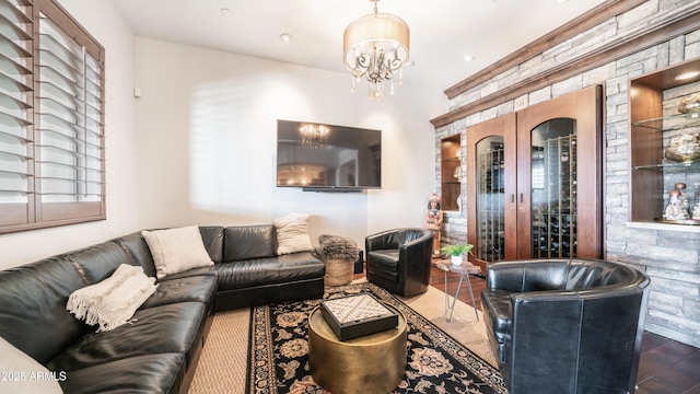 living room with a chandelier