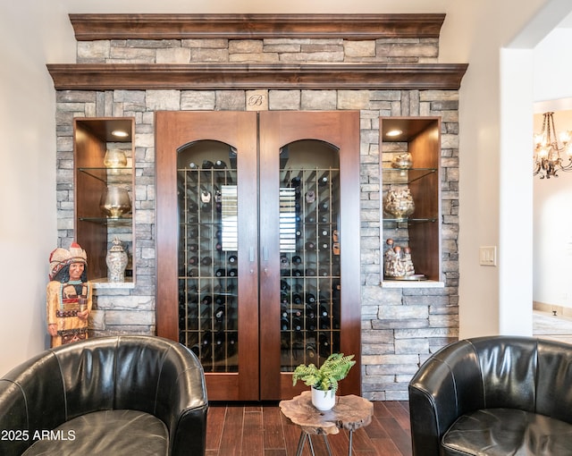 wine area featuring dark hardwood / wood-style flooring