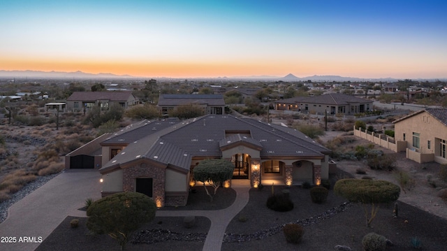 view of aerial view at dusk