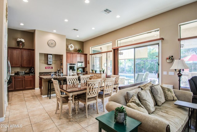 living room featuring light tile patterned flooring