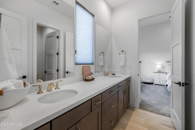 bathroom with vanity and wood-type flooring