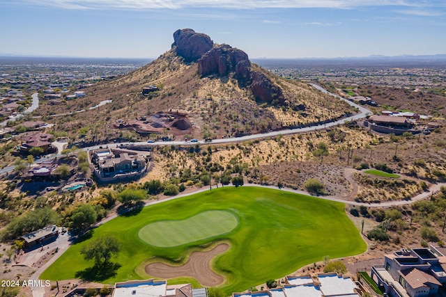 3877 S Veronica Ln, Gold Canyon, AZ 85118 - aerial view of property's location with a mountainous background, a local golf course, and nearby suburban area