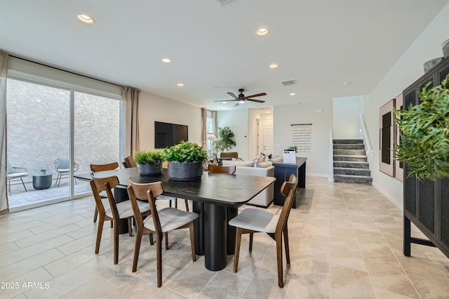 3340 S Lotus Ave, Mesa, AZ 85212 - dining area with recessed lighting, stairs, and ceiling fan