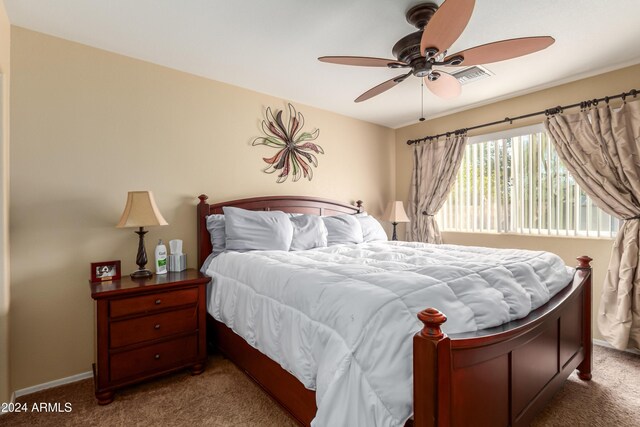 bedroom with carpet flooring and ceiling fan