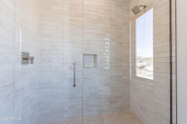 bathroom with a shower stall