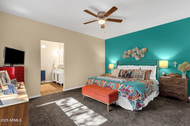 3221 N 37th St Unit 10, Phoenix, AZ 85018 - bedroom featuring carpet floors, connected bathroom, a ceiling fan, and baseboards