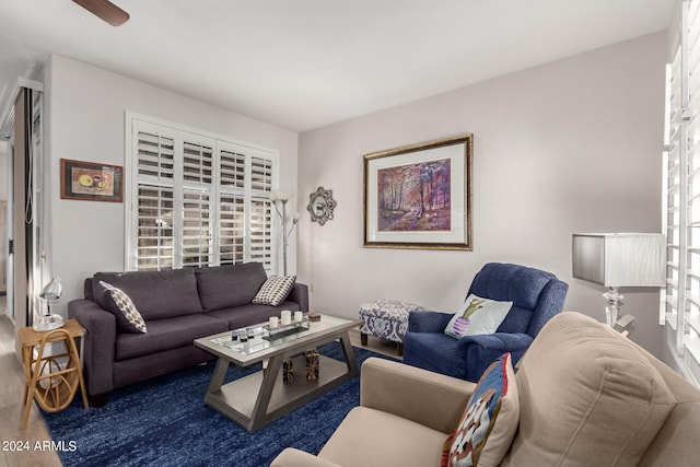 living room with ceiling fan