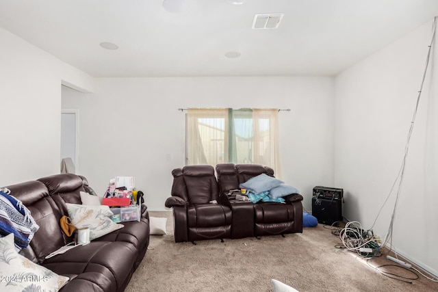 living room featuring light colored carpet