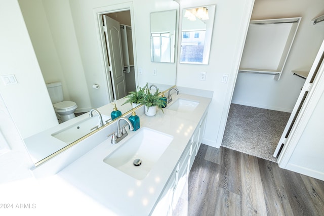 bathroom featuring hardwood / wood-style floors, vanity, and toilet