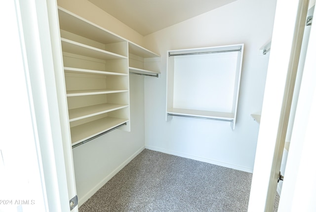 spacious closet with carpet and vaulted ceiling