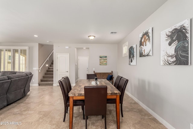 3476 E Orchid Ln, Gilbert, AZ 85296 - dining space featuring stairway, baseboards, recessed lighting, and light tile patterned floors