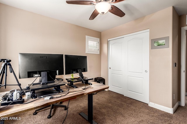 3476 E Orchid Ln, Gilbert, AZ 85296 - office with carpet flooring, ceiling fan, and baseboards