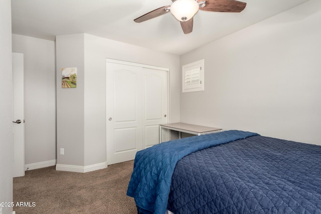 3476 E Orchid Ln, Gilbert, AZ 85296 - bedroom featuring carpet floors, baseboards, a closet, and a ceiling fan