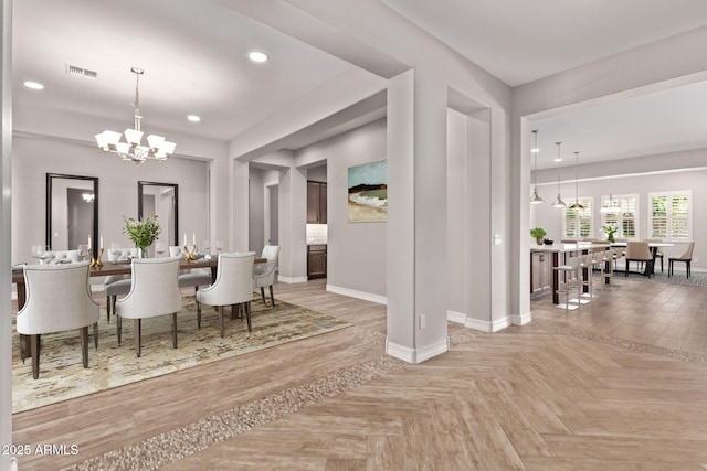 2027 E Ln Costa Ct, Gilbert, AZ 85298 - dining space with a chandelier, baseboards, recessed lighting, and parquet floors