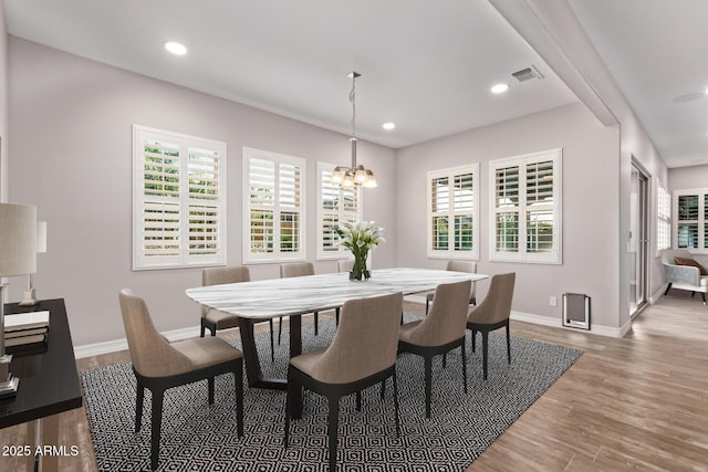 2027 E Ln Costa Ct, Gilbert, AZ 85298 - dining space featuring baseboards, a chandelier, wood finished floors, and recessed lighting