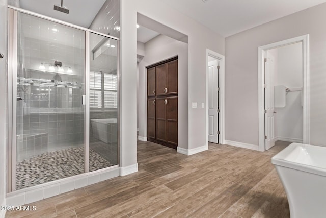 2027 E Ln Costa Ct, Gilbert, AZ 85298 - full bathroom featuring a shower stall, wood finished floors, and baseboards