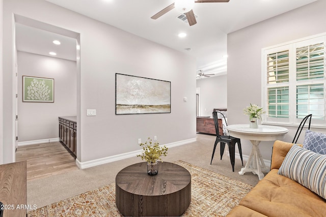 2027 E Ln Costa Ct, Gilbert, AZ 85298 - living area with ceiling fan, light colored carpet, recessed lighting, and baseboards