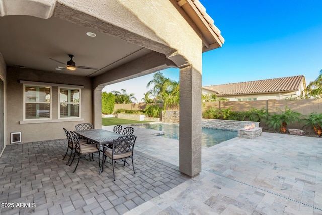 2027 E Ln Costa Ct, Gilbert, AZ 85298 - fenced backyard with a ceiling fan, a patio area, and outdoor dining area