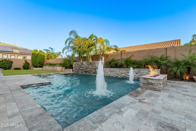 2027 E Ln Costa Ct, Gilbert, AZ 85298 - view of swimming pool featuring an outdoor fire pit, a fenced backyard, and a patio area