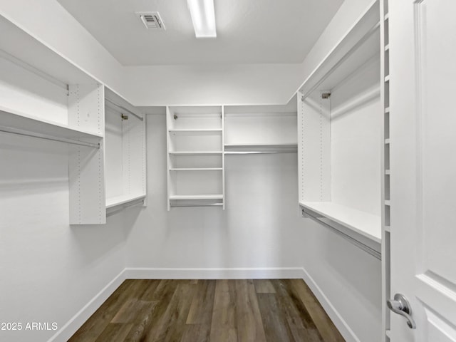 spacious closet featuring dark wood-type flooring