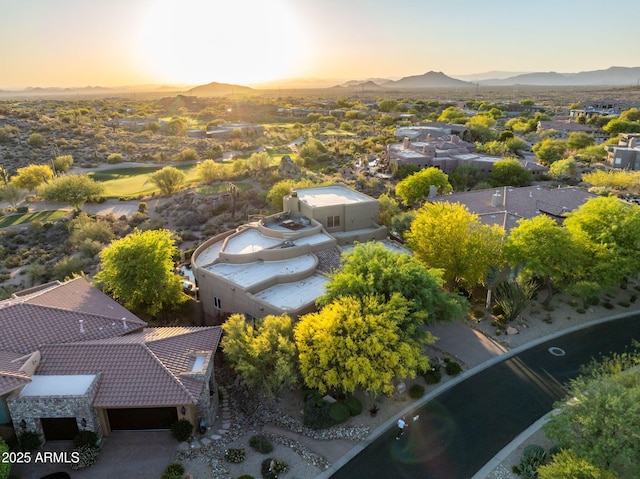aerial view at dusk of a mountain view and a residential view