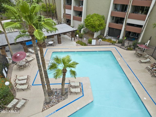 view of swimming pool featuring a patio