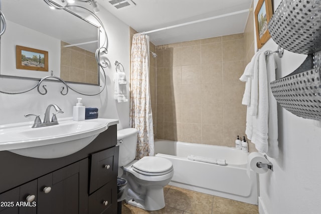 full bathroom with toilet, vanity, tile patterned flooring, and shower / bath combination with curtain