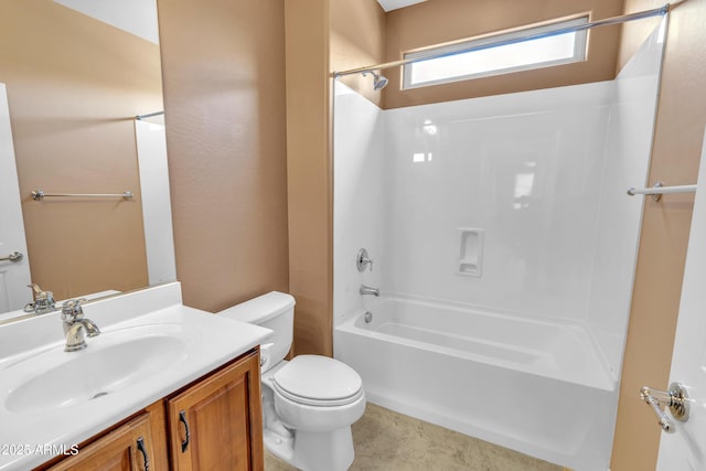 bathroom with toilet, shower / bath combination, and vanity