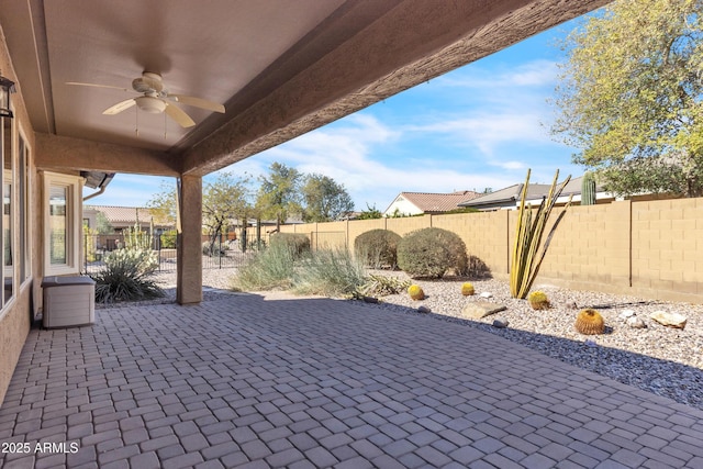 view of patio / terrace with ceiling fan and a fenced backyard