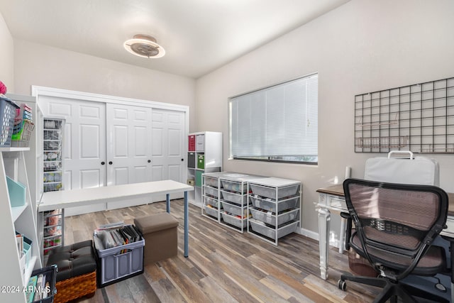 office space featuring dark wood-type flooring