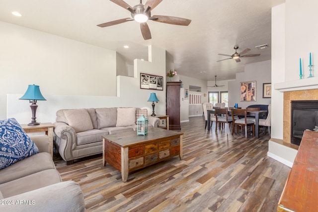 36382 N 35th St, Cave Creek, AZ 85331 - living room with a ceiling fan, wood finished floors, baseboards, visible vents, and recessed lighting
