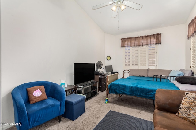 bedroom featuring carpet and ceiling fan