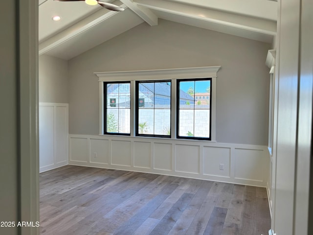 3021 N 47th St, Phoenix, AZ 85018 - empty room with a decorative wall, wood finished floors, a wainscoted wall, ceiling fan, and recessed lighting