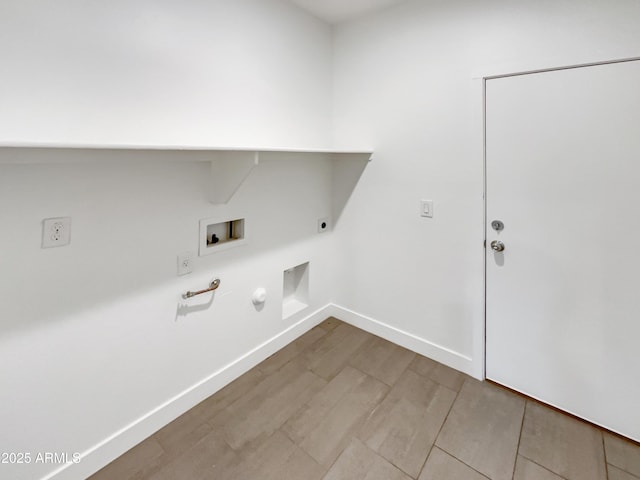 laundry area with hookup for an electric dryer, gas dryer hookup, hardwood / wood-style floors, and hookup for a washing machine